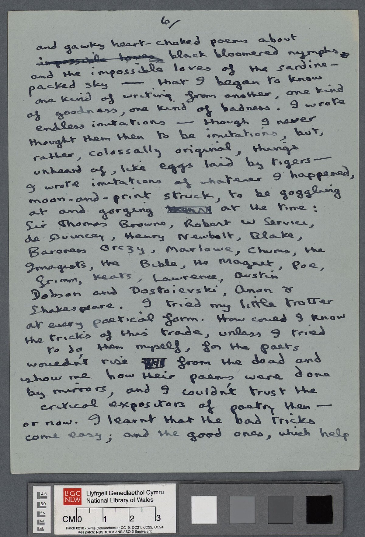 Chweched tudalen drafft, yn cynnwys nifer o newidiadau, o gyflwyniad i ddarlleniad barddoniaeth gan Dylan Thomas.