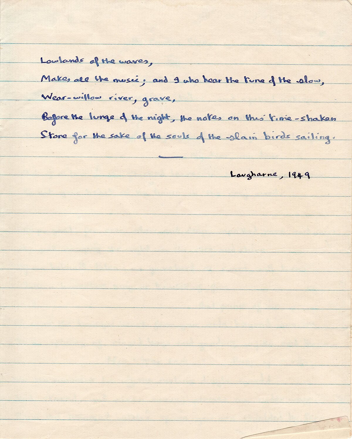 Drafft o'r gerdd, 'Over Sir John's Hill', o Lyfr Nodiadau 1949-1951.