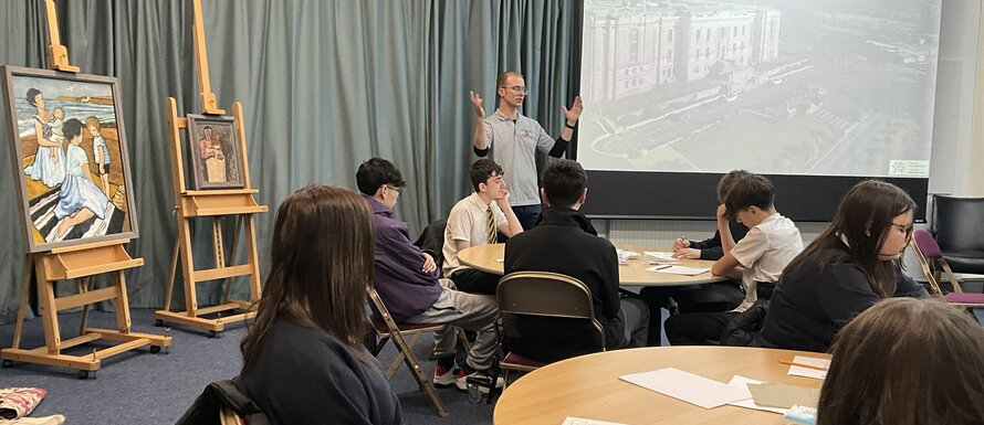 Pupils listening to an art discussion
