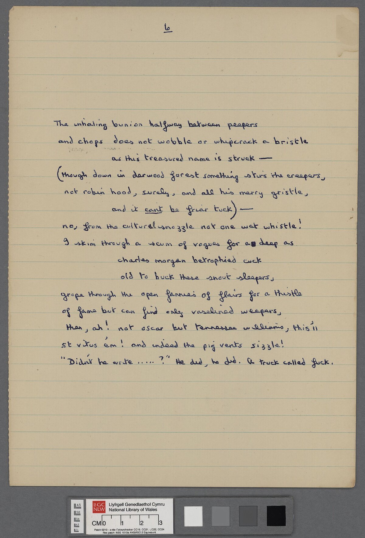 Drafft o 'Letter to Loren' (1951), sef llythyr gan Dylan Thomas wedi'i ysgrifennu ar fydr i'w ffrindiau Lloyd Frankenberg a Loren MacIver wedi iddo dychwelyd i Dalacharn yn dilyn ei daith gyntaf yn America. Ymddengys mae drafft terfynol yw'r llawysgrif hwn, gydag ychydig newidiadau.