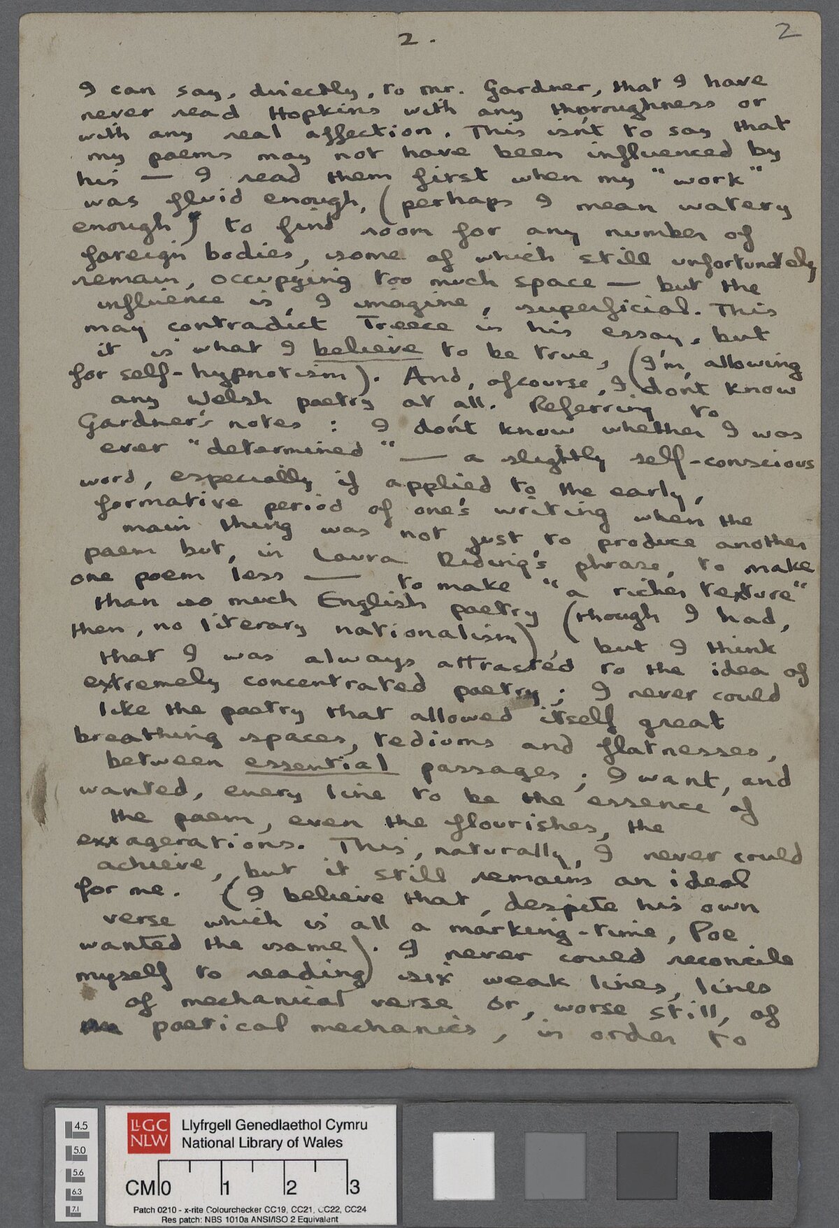 Trydedd dudalen llythyr heb ddyddiad, a ysgrifennwyd o bosibl ym mis Ionawr 1939, at gyn-gyfaill ysgol Dylan Thomas, Bob Rees, lle mae’n cyfeirio at Abertawe, ac yn trafod ‘In the direction of the beginning’, a dylanwad Gerard Manley Hopkins ar ei ysgrifennu.