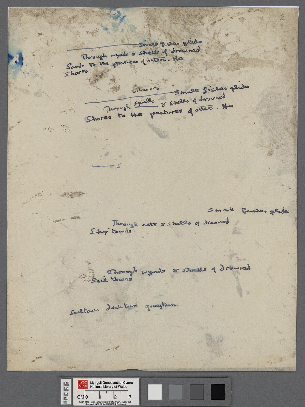 Taflenni gwaith a luniwyd gan Dylan Thomas wrth gyfansoddi 'Poem on his Birthday', cerdd i ddathlu ei ben blwydd yn dri deg a phum mlwydd oed yn 1949.