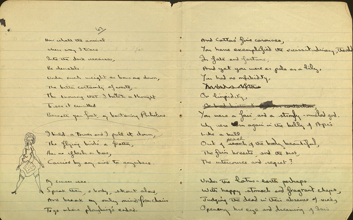 Dwdl gan Dylan Thomas a'r gerdd 'How shall the animal', o Lyfr Nodiadau 1930.