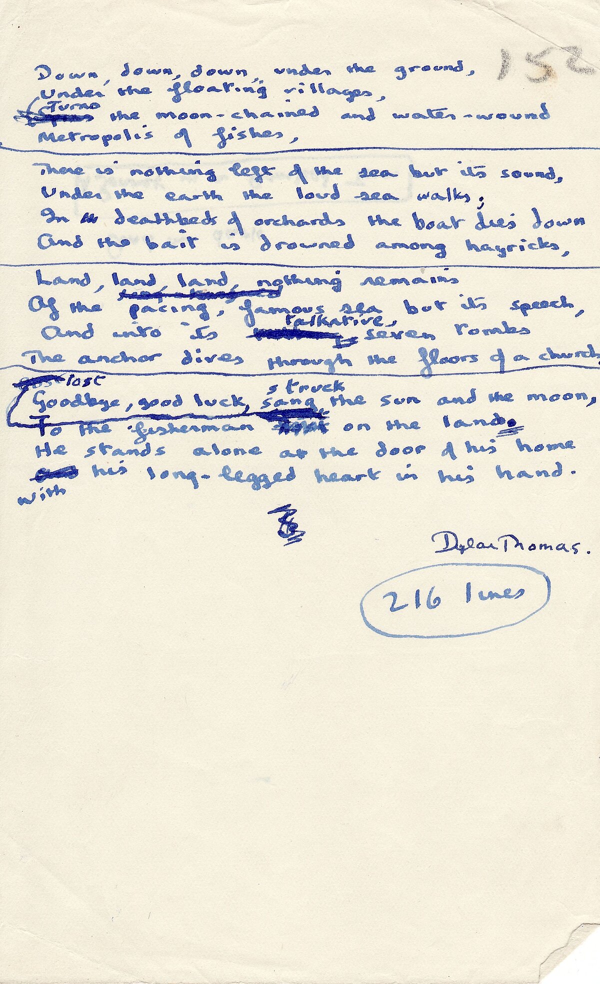 Detholiad o'r gerdd 'Ballad of the Long Legged Bait', 1940.