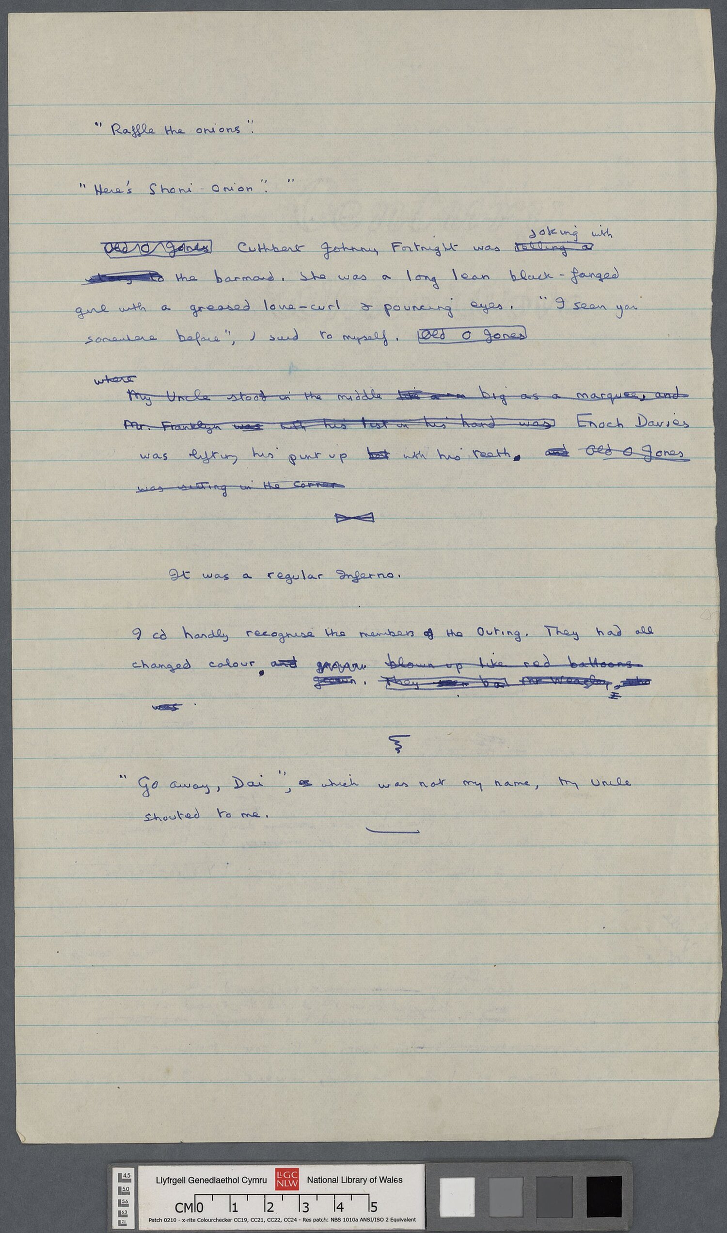 Ail dudalen drafft llawysgrif o un o storïau enwocaf Dylan, 'A Story', neu, 'The Outing'.
