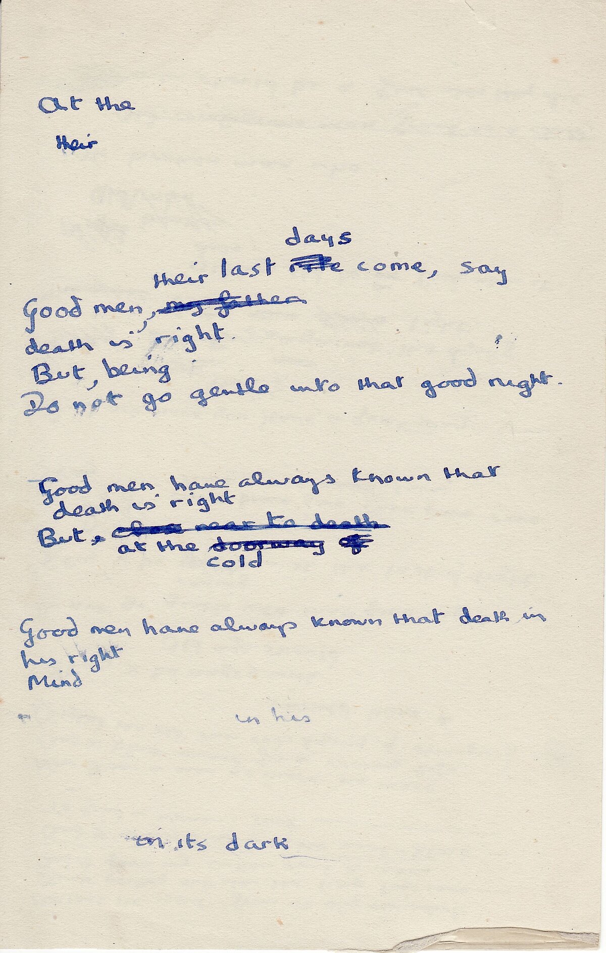 Taflen waith ar gyfer 'Do Not Go Gentle Into That Goodnight'.
