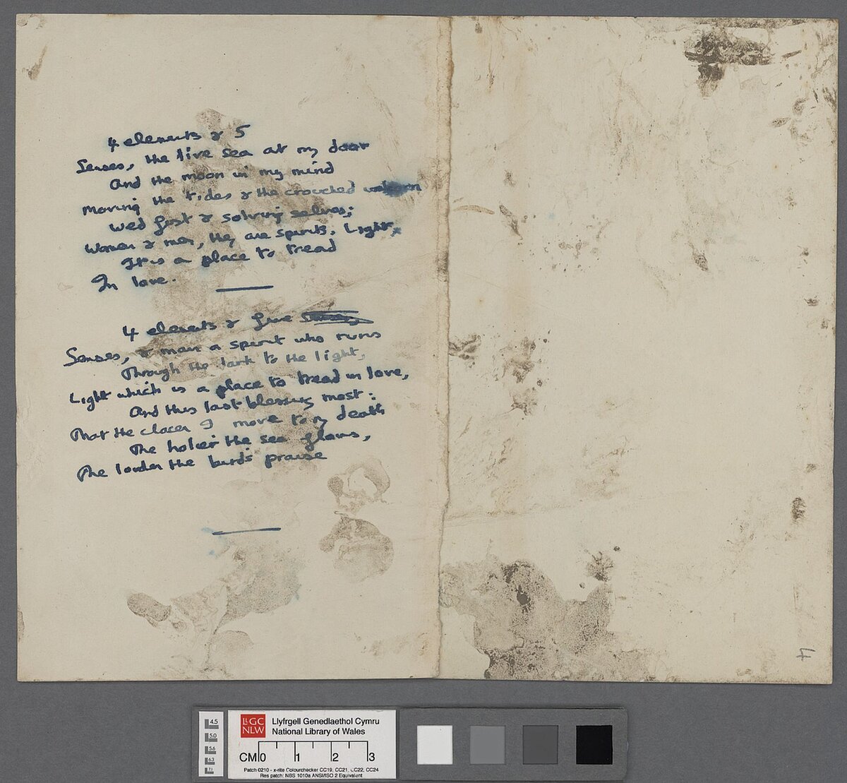 Taflenni gwaith a luniwyd gan Dylan Thomas wrth gyfansoddi 'Poem on his Birthday', cerdd i ddathlu ei ben blwydd yn dri deg a phum mlwydd oed yn 1949.