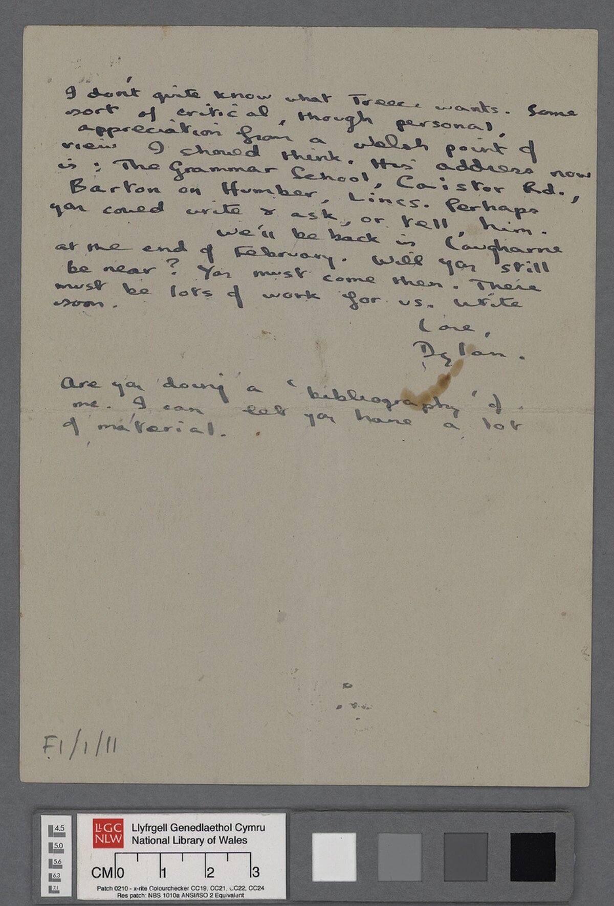 Pedwerydd dudalen llythyr, dyddiedig 7 Ionawr 1938, at Keidrych Rhys, yn mynegi ei rwystredigaeth gyda Rhys a'i gylchgrawn 'Wales'.