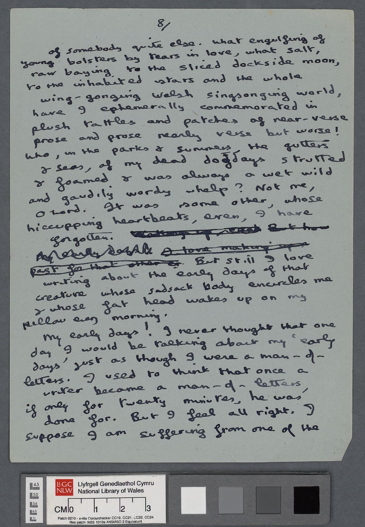 Wythfed tudalen drafft, yn cynnwys nifer o newidiadau, o gyflwyniad i ddarlleniad barddoniaeth gan Dylan Thomas.