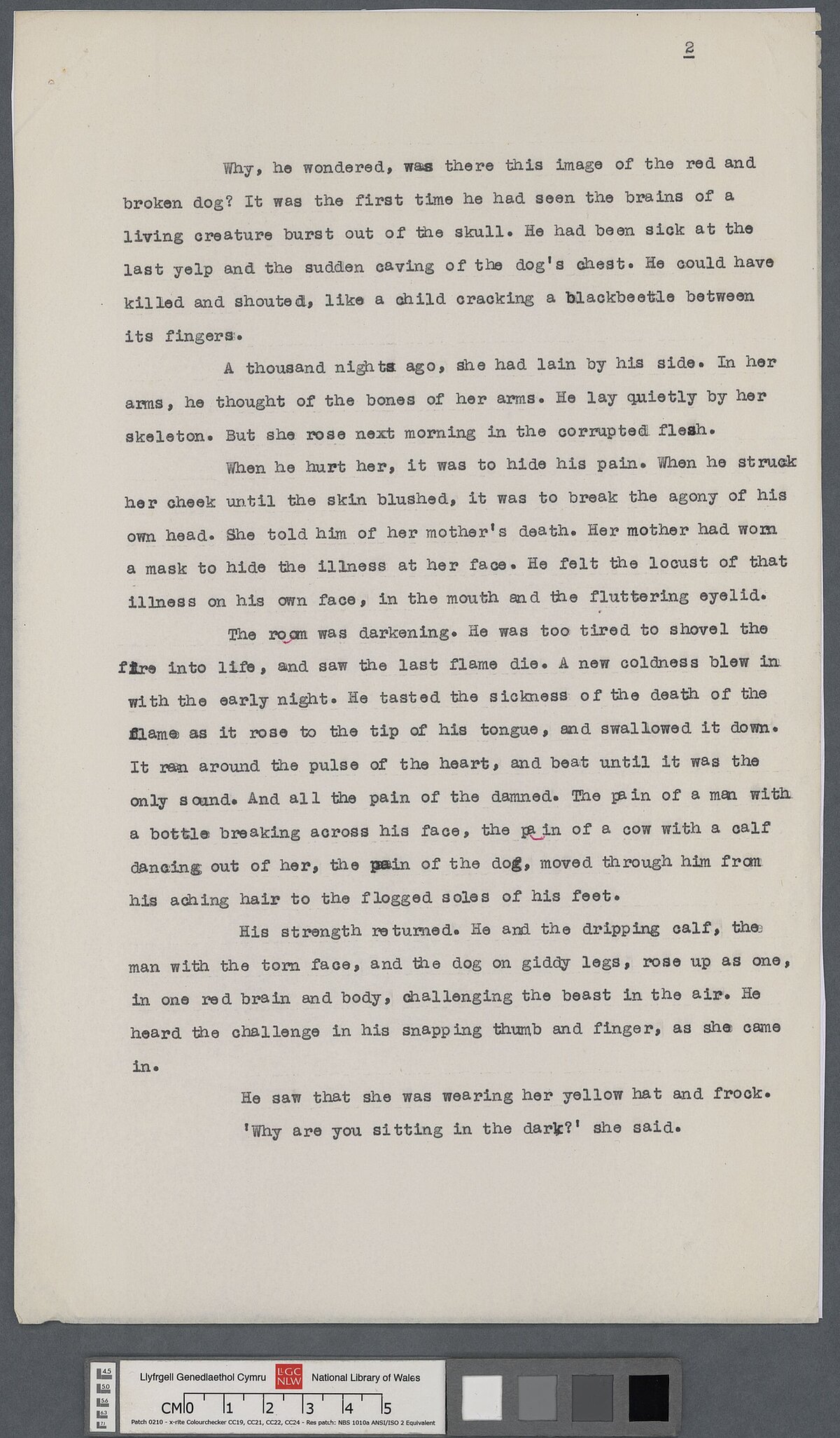 Ail dudalen copi teipysgrif, gydag ambell gywiriad, o stori yn dwyn y teirl 'The Vest'. Cofnodwyd y gawith hwn am y tro cyntaf yn 'Llyfr nodiadau coch', 1934.