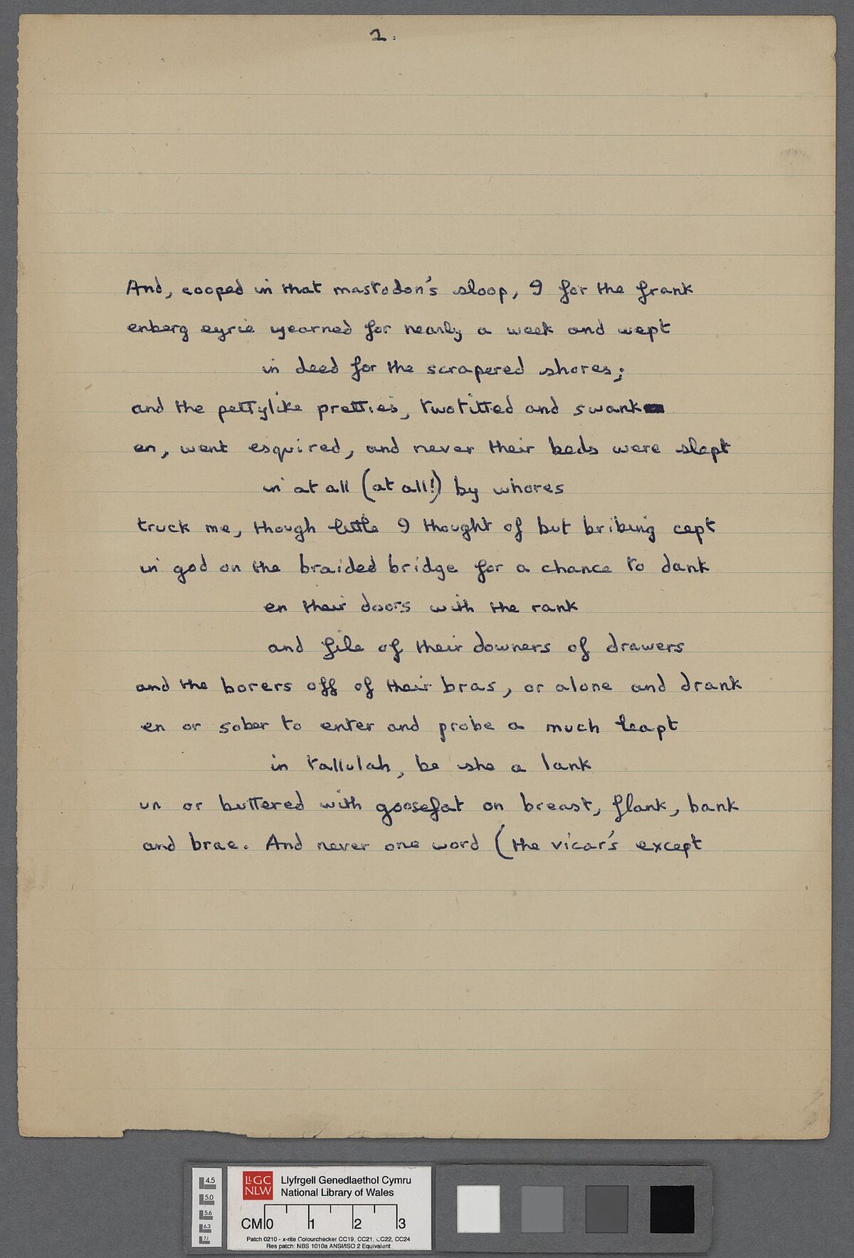 Drafft o 'Letter to Loren' (1951), sef llythyr gan Dylan Thomas wedi'i ysgrifennu ar fydr i'w ffrindiau Lloyd Frankenberg a Loren MacIver wedi iddo dychwelyd i Dalacharn yn dilyn ei daith gyntaf yn America. Ymddengys mae drafft terfynol yw'r llawysgrif hwn, gydag ychydig newidiadau.