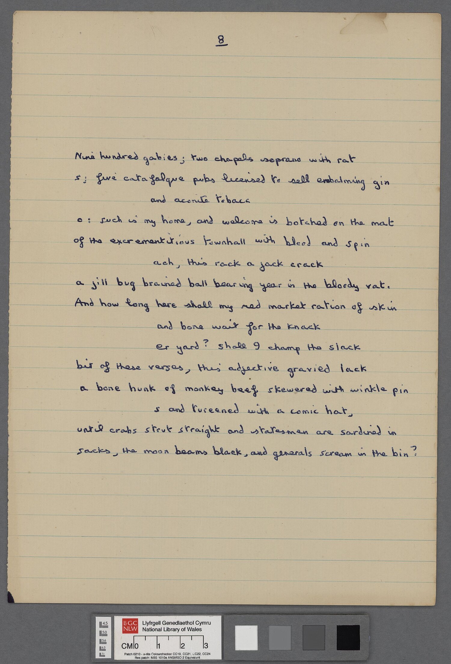 Drafft o 'Letter to Loren' (1951), sef llythyr gan Dylan Thomas wedi'i ysgrifennu ar fydr i'w ffrindiau Lloyd Frankenberg a Loren MacIver wedi iddo dychwelyd i Dalacharn yn dilyn ei daith gyntaf yn America. Ymddengys mae drafft terfynol yw'r llawysgrif hwn, gydag ychydig newidiadau.