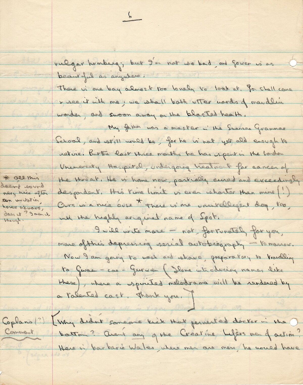 Detholiad o lythyr anfonodd Dylan Thomas at Pamela Hansford Johnson, 1933/1934.