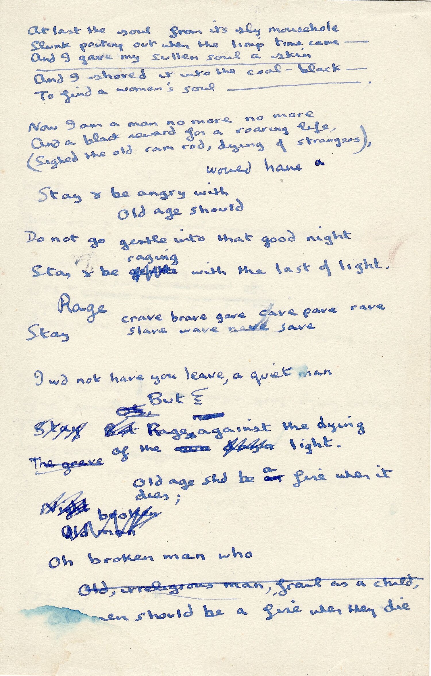 Taflen waith ar gyfer 'Do Not Go Gentle Into That Goodnight'.