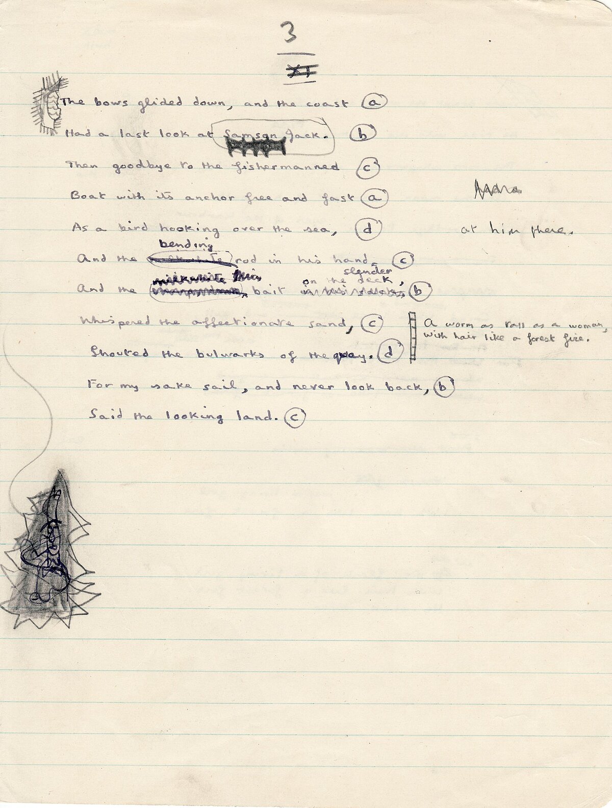 Detholiad o'r gerdd 'Ballad of the Long Legged Bait', 1940.
