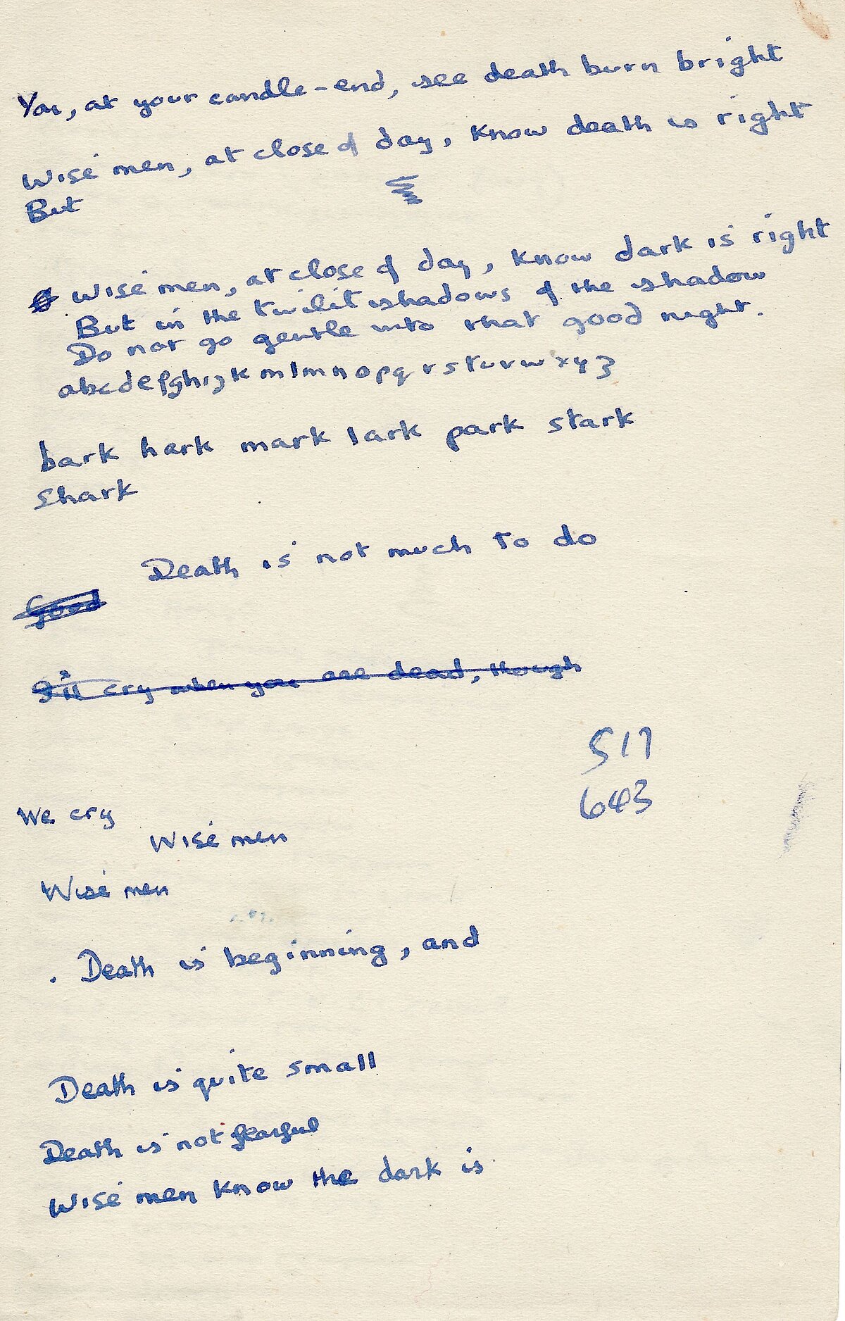 Taflen waith ar gyfer 'Do Not Go Gentle Into That Goodnight'.