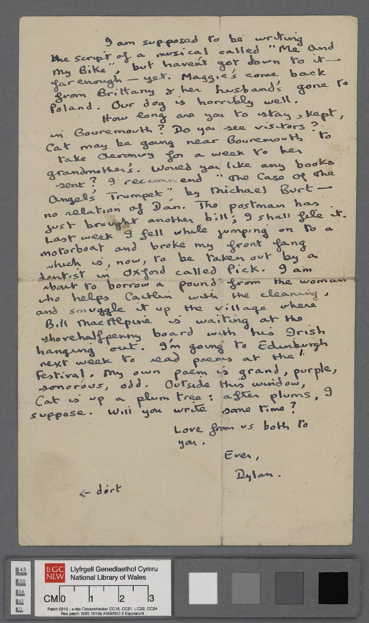 Ail dudalen i lythyr, dyddiedig 26 Awst 1948, at Elizabeth Lutyens yn trafod ei waith a'i dlodi.