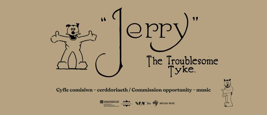 A taupe background featuring an image of Jerry the Tyke - a cartoon dog in simple black outline - alongside the title as it appears in the film.