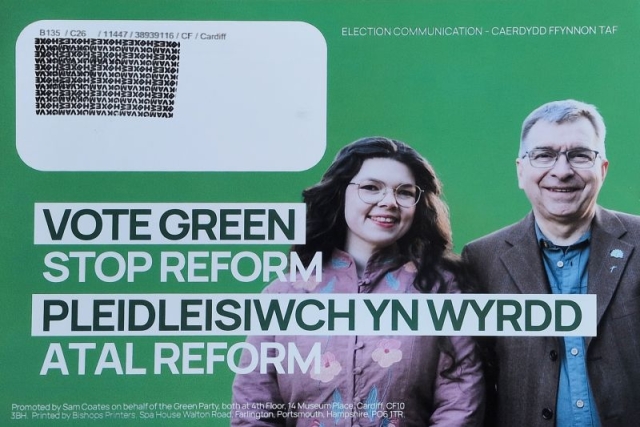 Deunydd ymgyrch etholiad y Parti Werdd, Caerdydd Ffynnon Taf, 2026 h