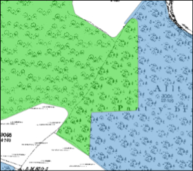 map yn dangos rhan fawr o goetir cymysg yn anghywir