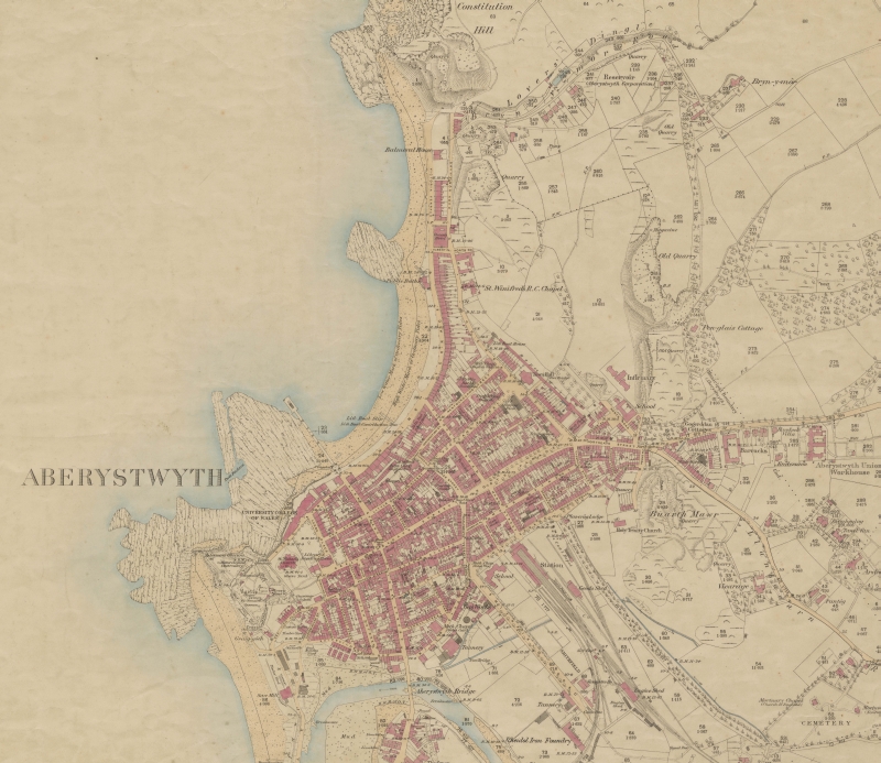 Map OS 25" argraffiad 1af o Aberystwyth